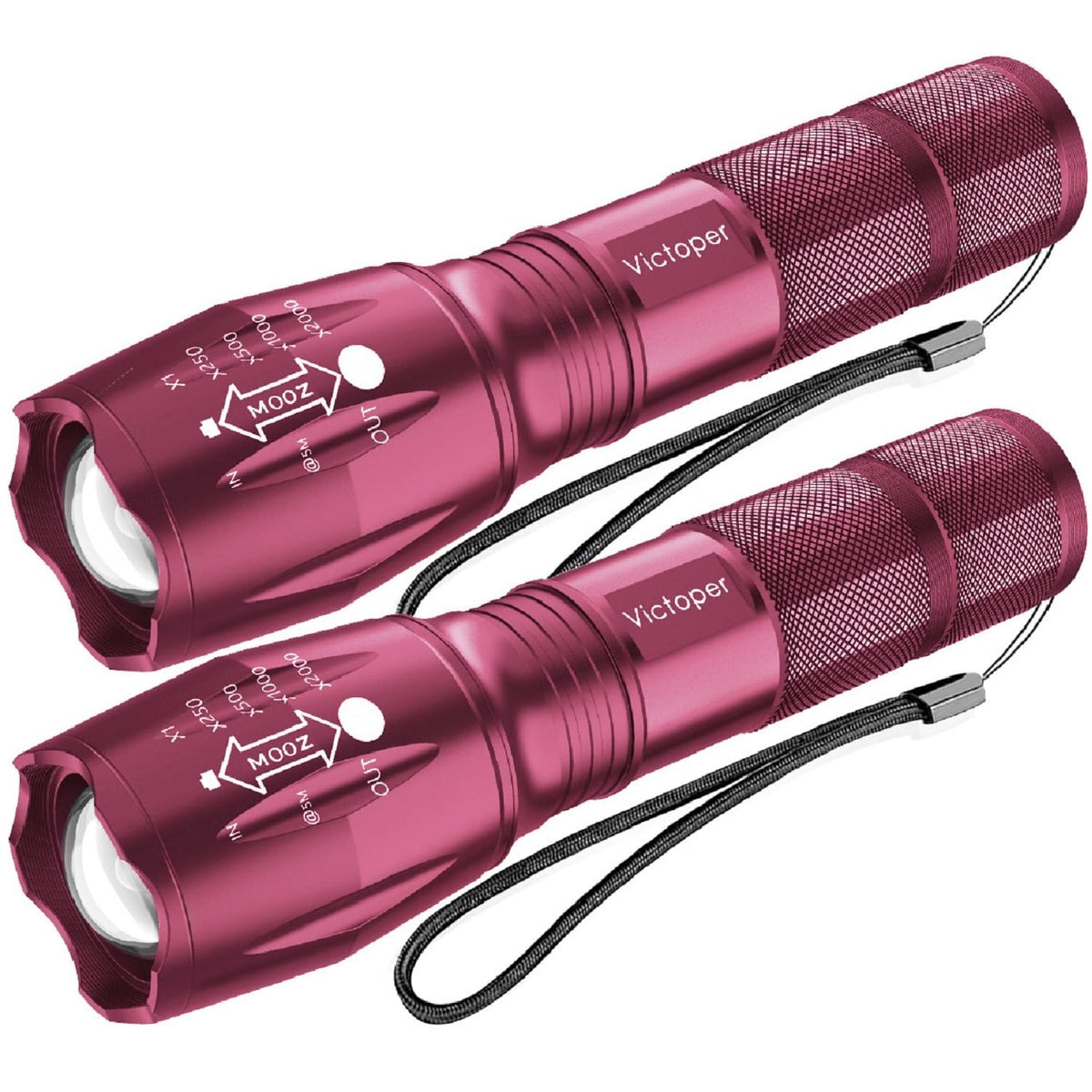 Victoper LED Flashlight 2 Pack pink front view for reliable night visibility.