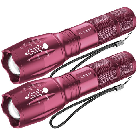 Victoper LED Flashlight 2 Pack pink front view for reliable night visibility.