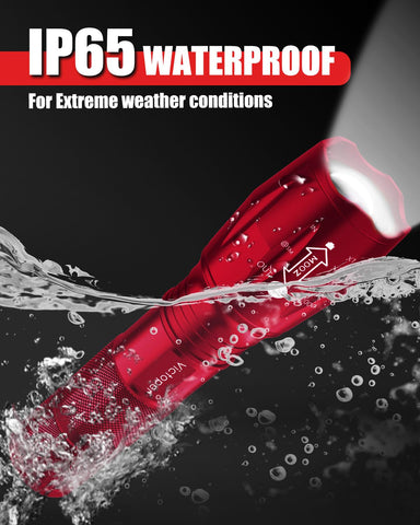 Victoper waterproof and dustproof flashlight withstands rain and dust.