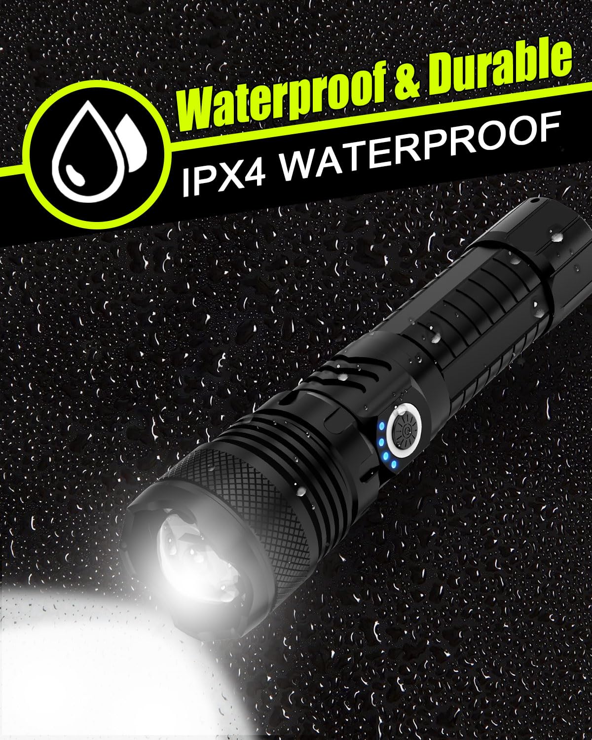 Victoper LED flashlights waterproof design suitable for rain and storms.