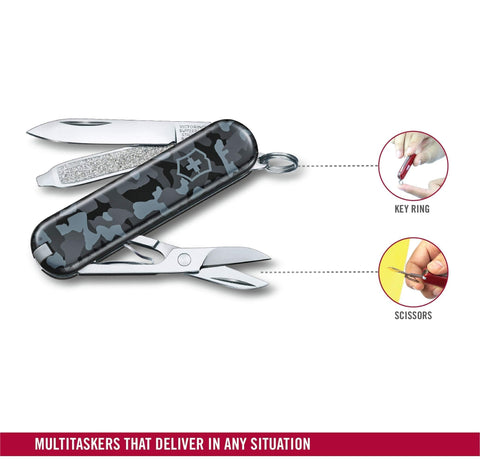 Victorinox Classic SD 58mm compact design fits pockets.