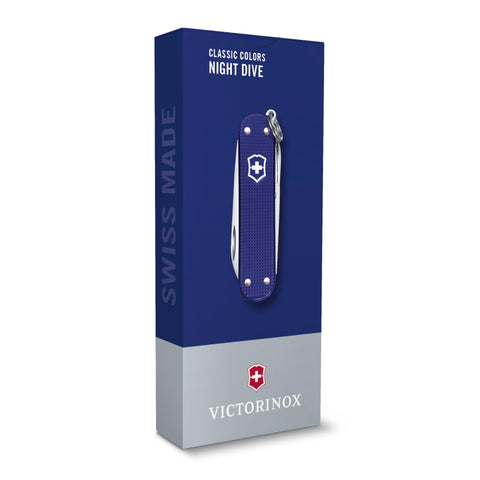 Victorinox Classic SD Alox Night Dive blue screwdriver for quick repairs.