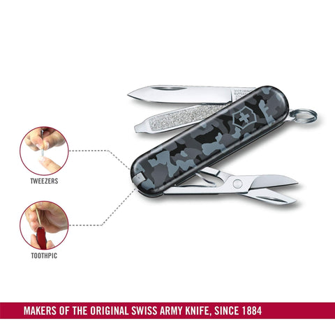 Victorinox Classic SD toothpick and tweezers for quick fixes.