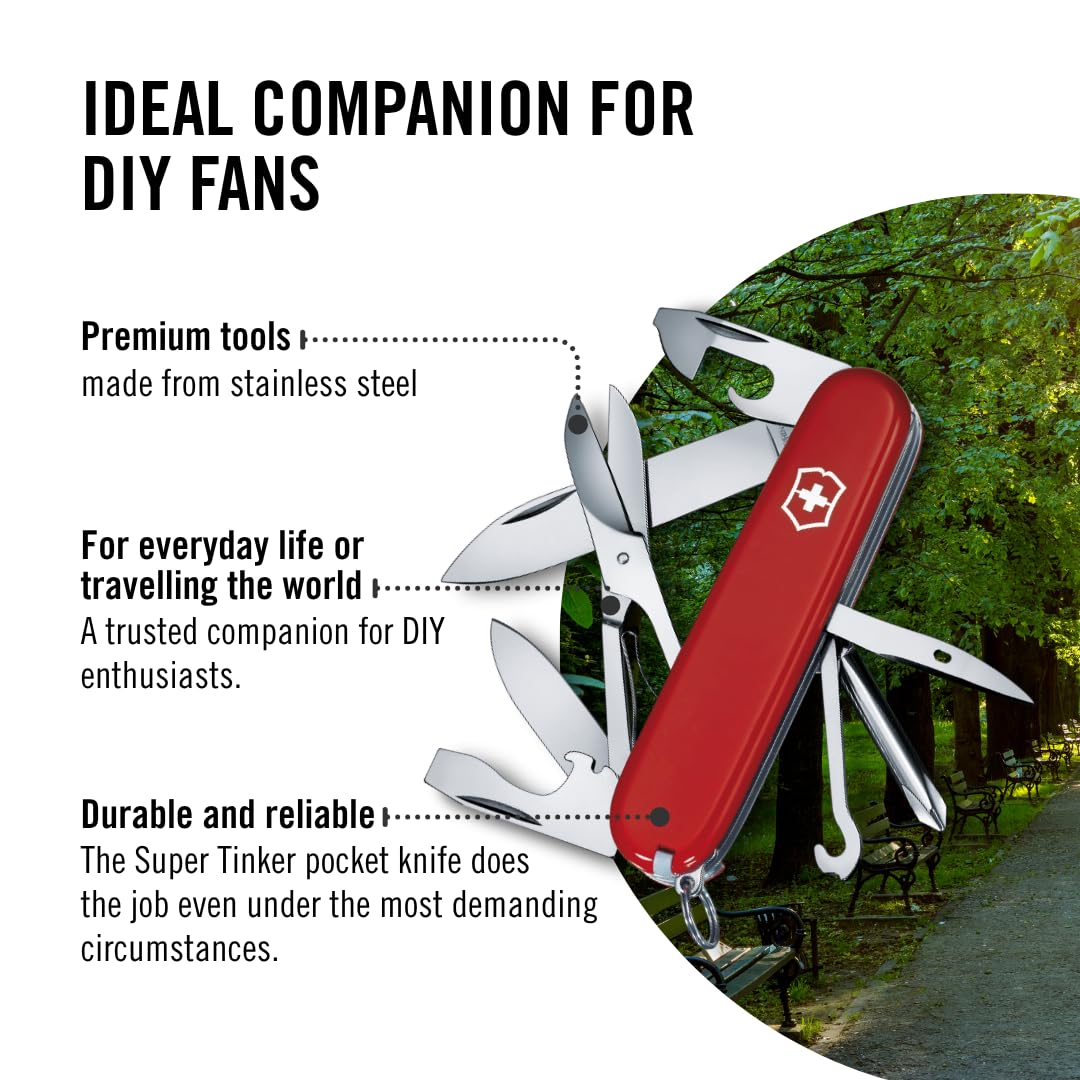 Victorinox Super Tinker red handle for easy grip and reliable carry.