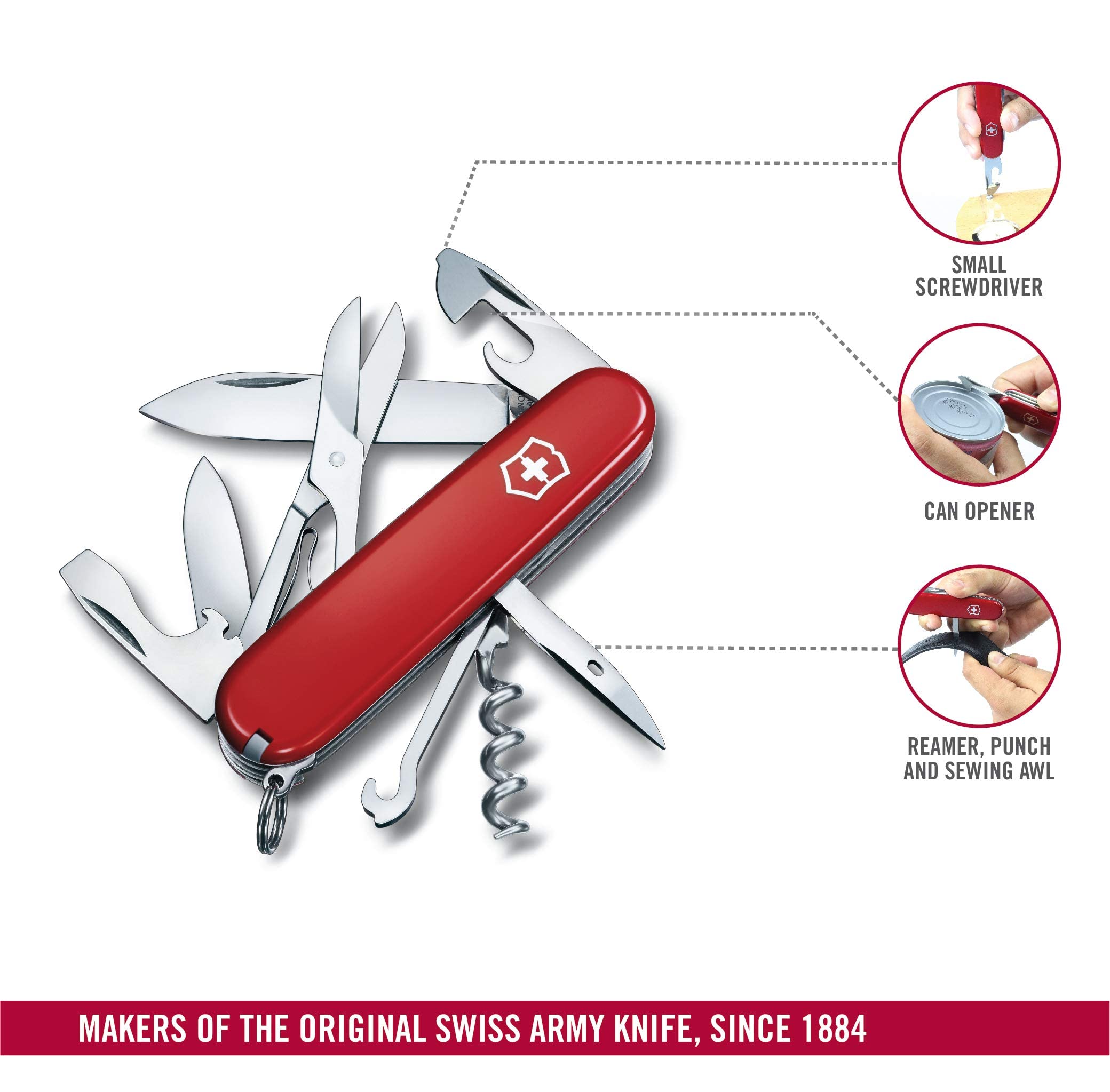 Victorinox Swiss Army Climber stainless steel build resists corrosion.
