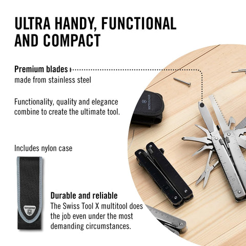 Victorinox Swiss Tool ruler and metal file for precise measurements.
