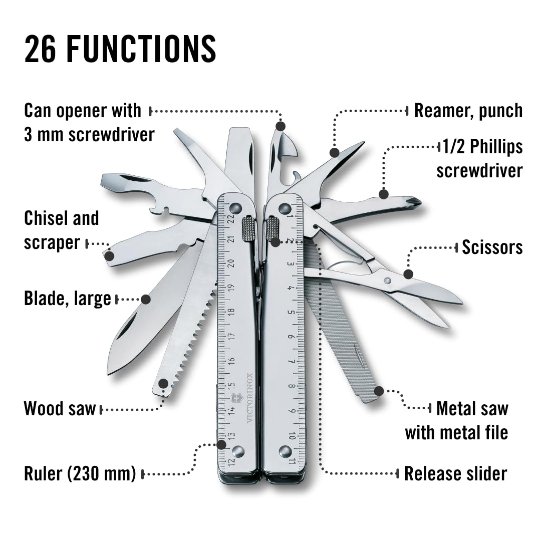 Victorinox Swiss Tool wood saw for quick material cuts outdoors.
