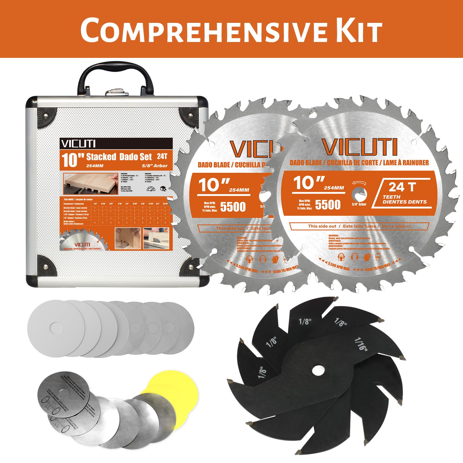 VICUTI dado blade set mounted on table saw demonstrates accurate cuts