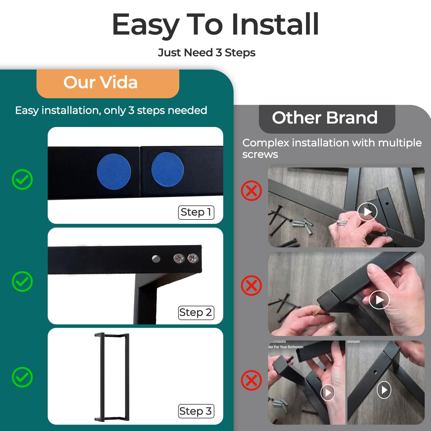 VIDA-ZONE square-design bathroom towel holder complements modern decor.