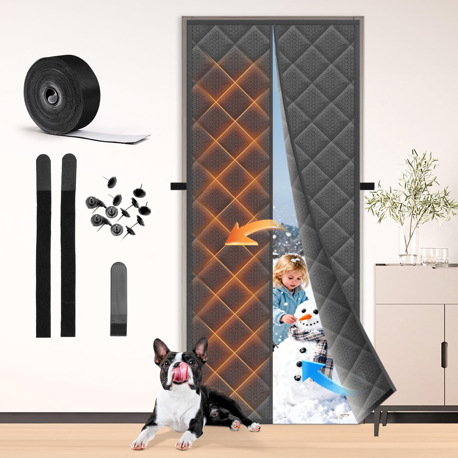 Vidoya insulated door curtain in Oxford fabric close-up showing durability for winter use