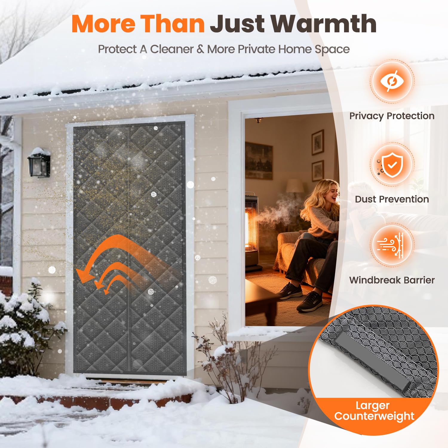 Vidoya versatile door cover for front, back, attic, and sliding doors.