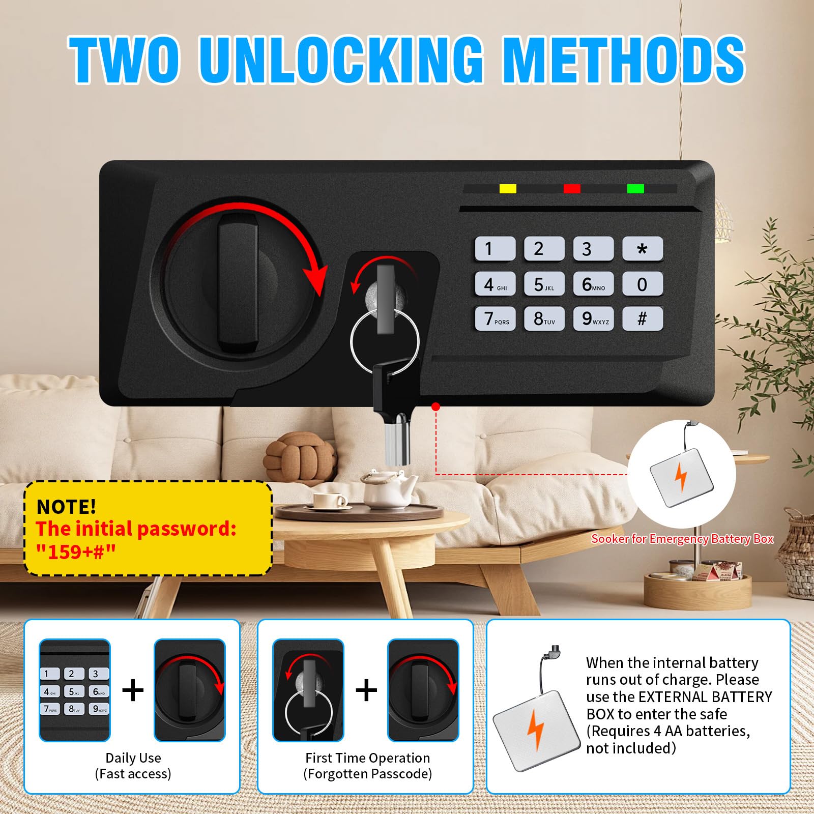 VIDXCVIT fireproof safe digital keypad for quick, secure access.