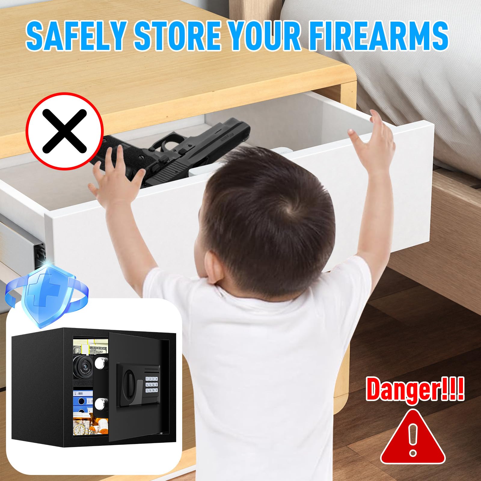 VIDXCVIT fireproof safe interior space shown for ample storage.