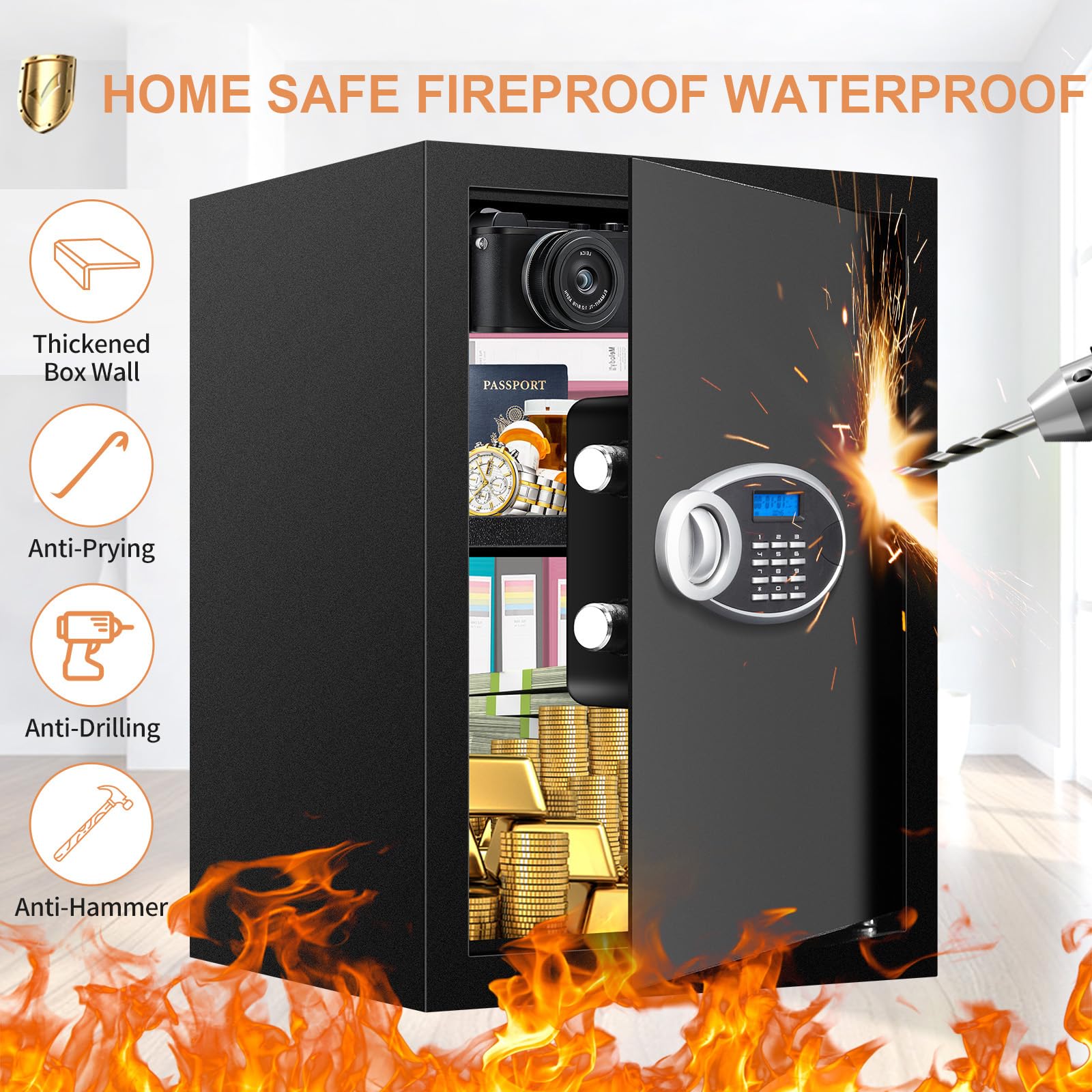 VIDXCVIT 3.3 cu ft home safe digital keypad for quick access and control
