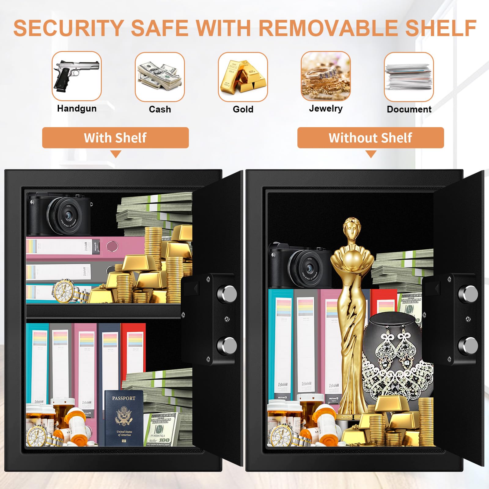 VIDXCVIT 3.3 cu ft home safe interior removable shelf for flexible organization
