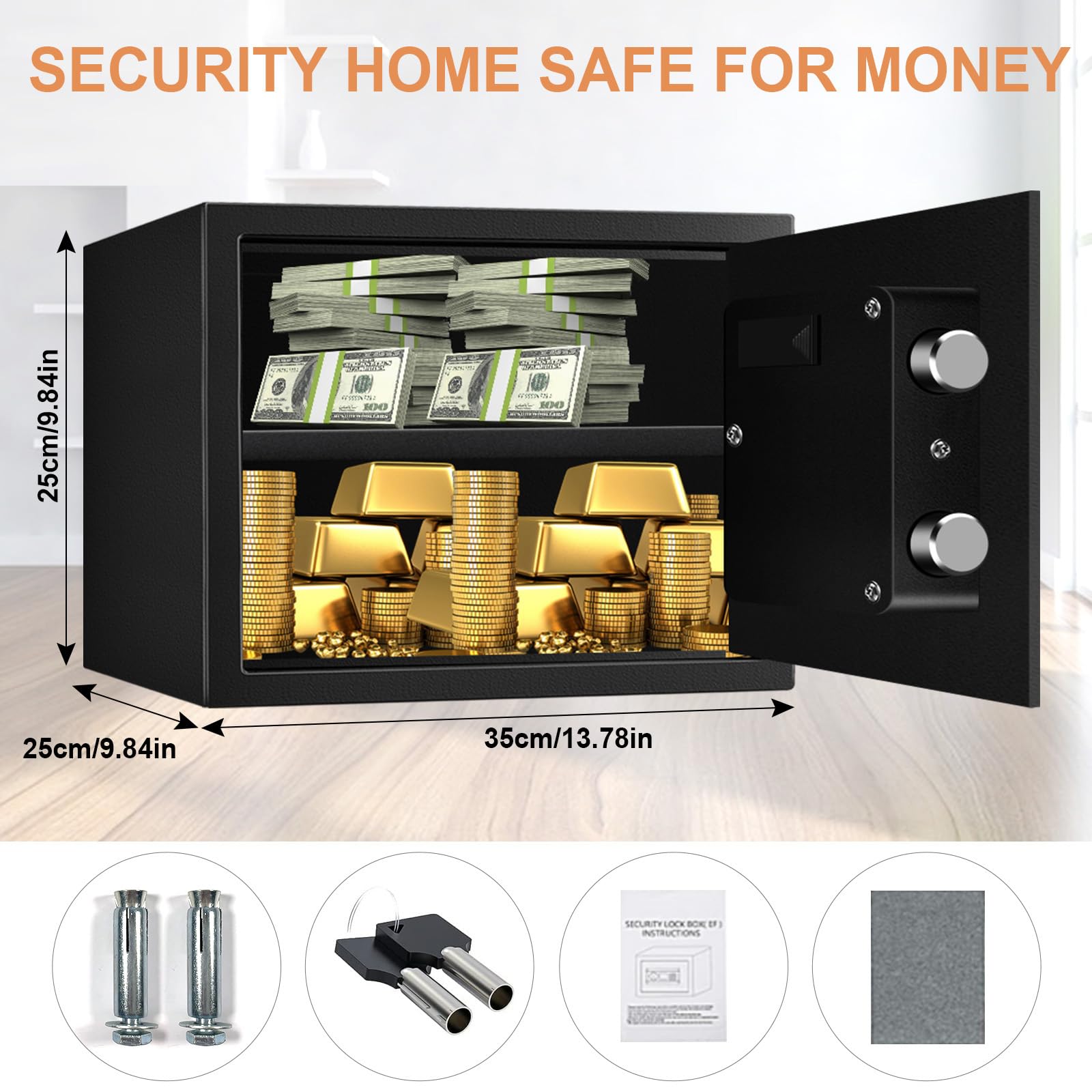 VIDXCVIT safe box with pre-drilled holes for wall or floor mounting