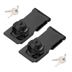 VIDYSUFYR keyed hasp lock in black brushed steel secures doors and cabinets.