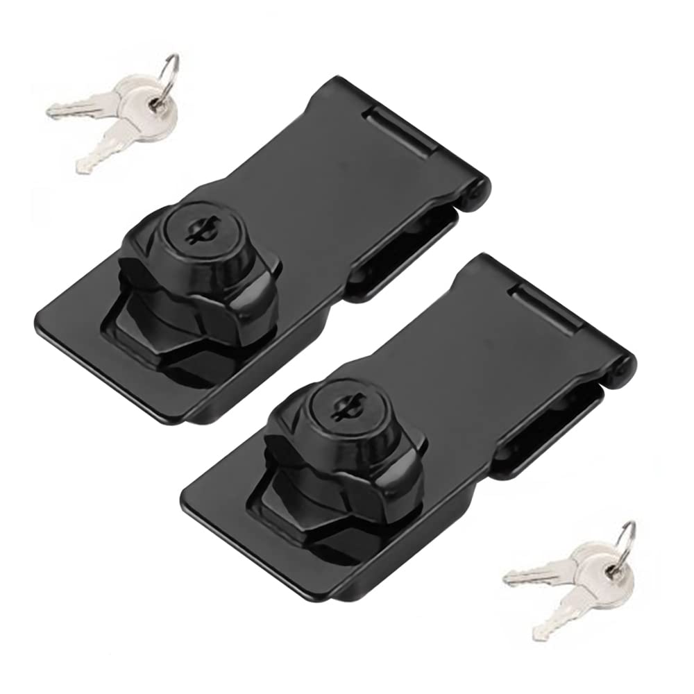 VIDYSUFYR keyed hasp lock in black brushed steel secures doors and cabinets.