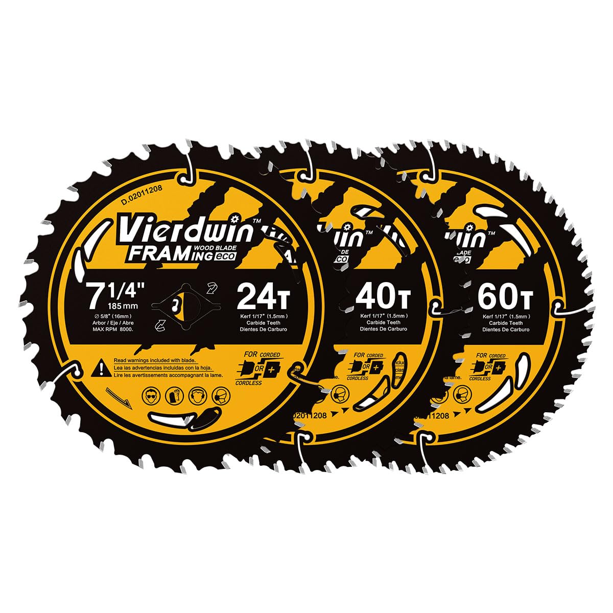 Vierdwin 7-1/4-inch blade set packaging displays versatile blades for various projects