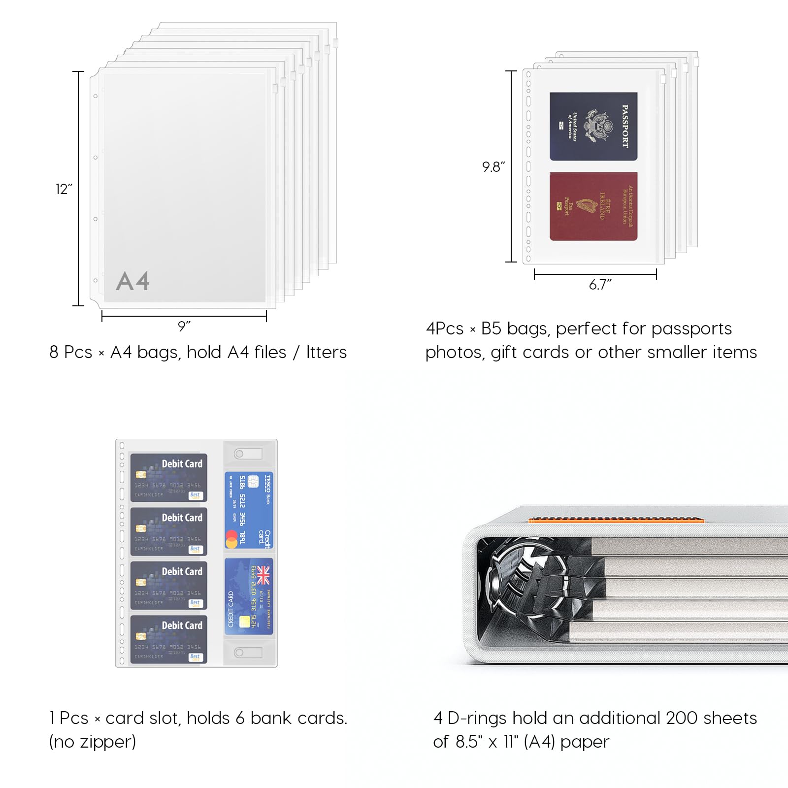 Viesembo large-capacity binder pockets organizing papers and photos.