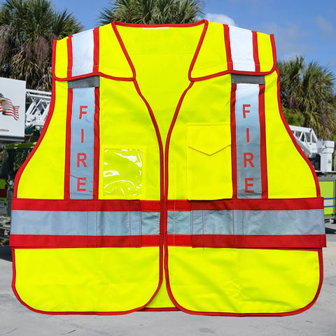 ViewBrite lime green vest, back view highlighting reflective panels