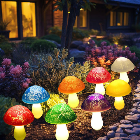 Viewpick crack mushroom green lights brighten pathways with solar-powered efficiency.
