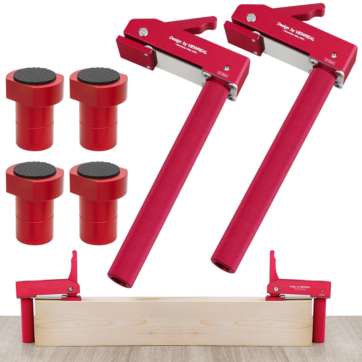 ViewReal bench dog clamp shown with 19 mm fit for precise routing