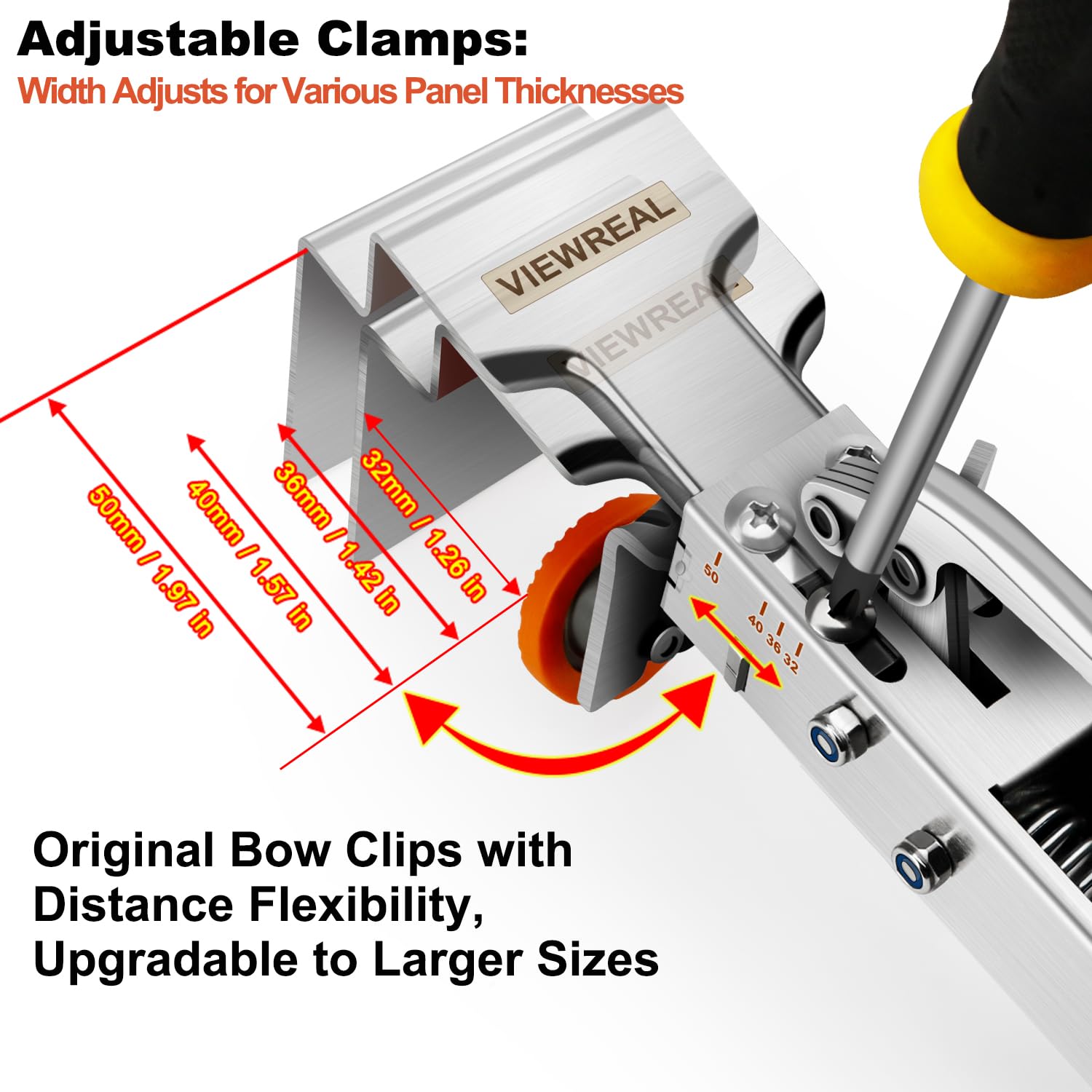 ViewReal ergonomic clamps with textured grips shown during a precise alignment setup.
