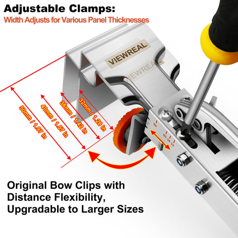 ViewReal ergonomic clamps with textured grips shown during a precise alignment setup.