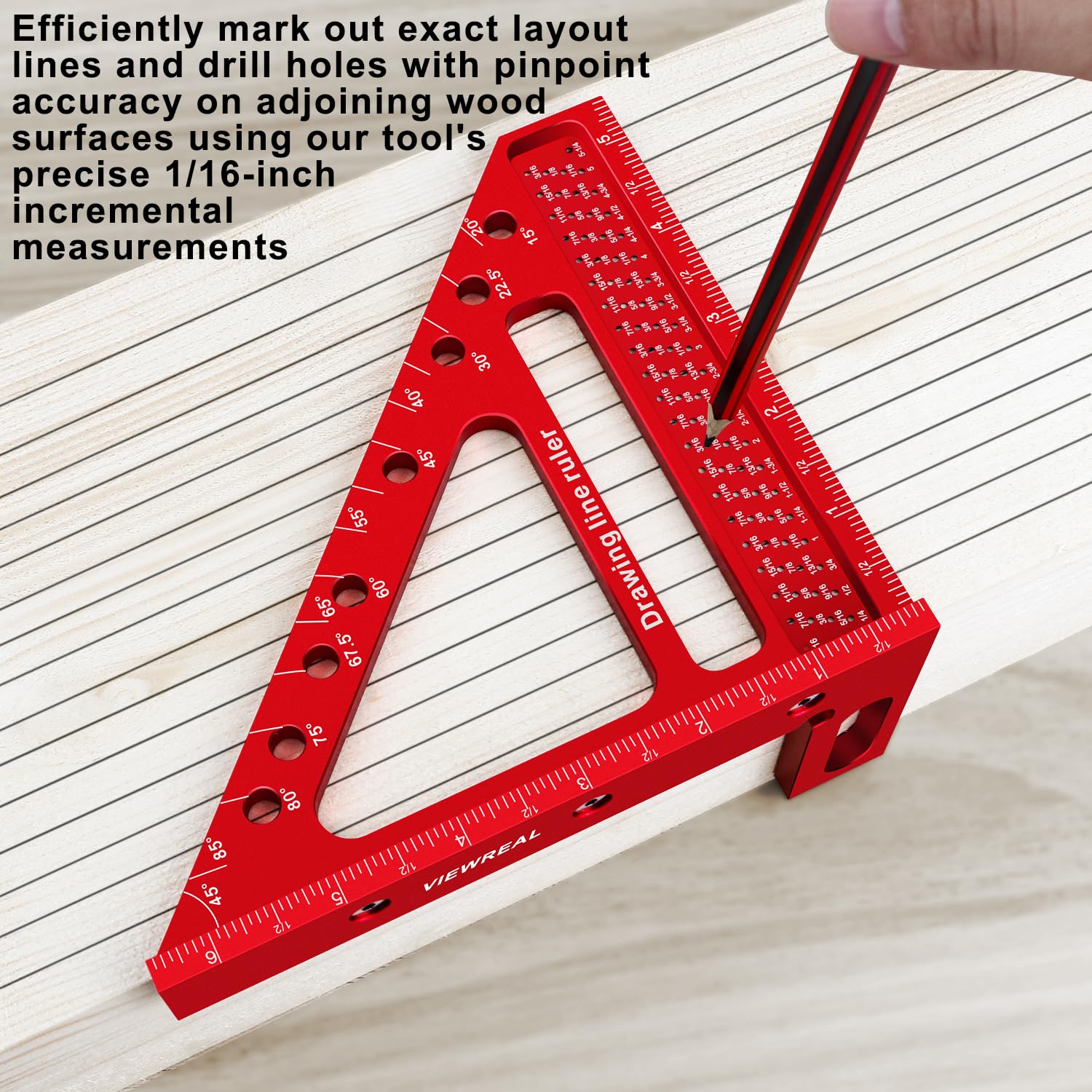 ViewReal laser-printed scale improves visibility for parallel marking on wood.