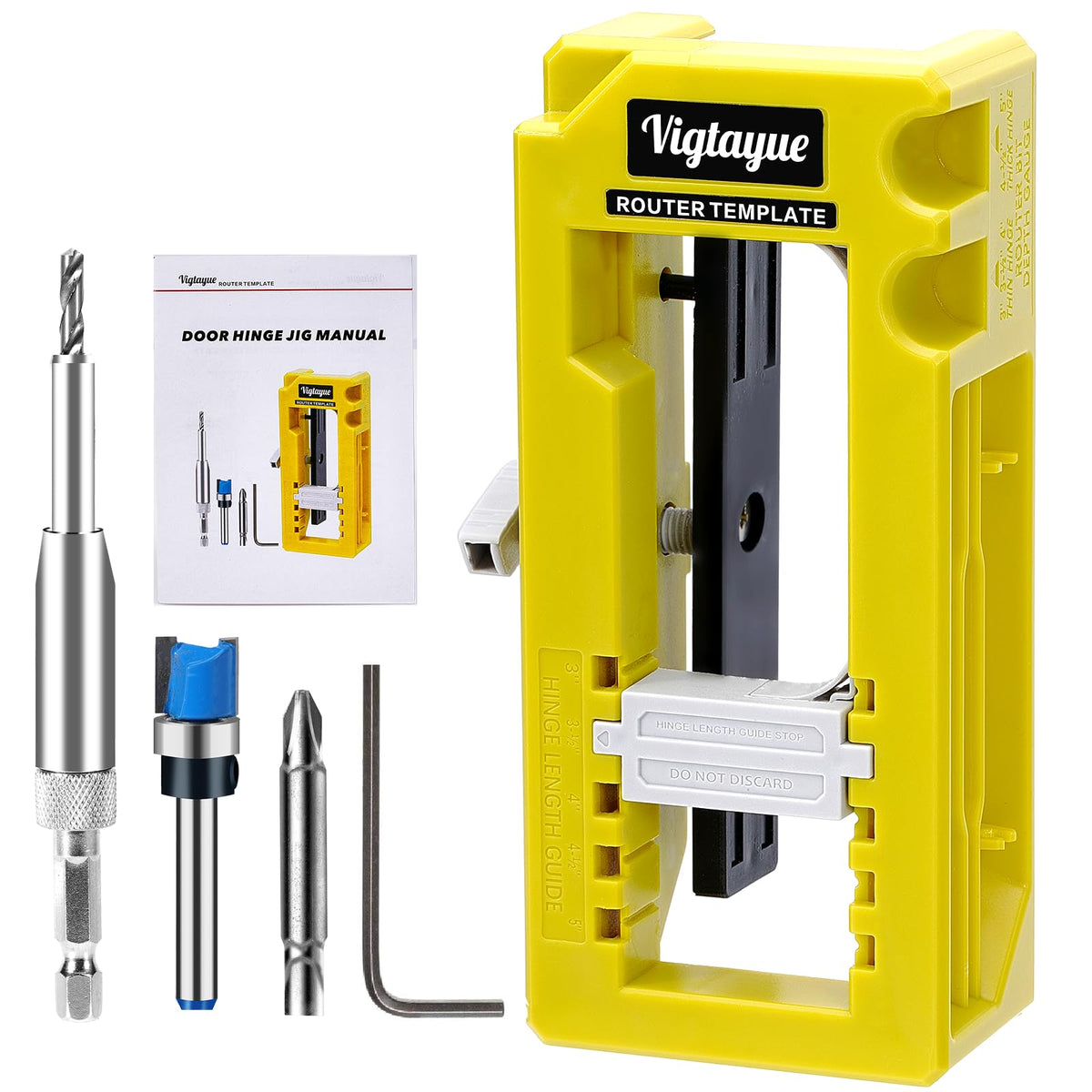 Vigtayue door hinge mortiser for precise mortises on 3-5 inch hinges.