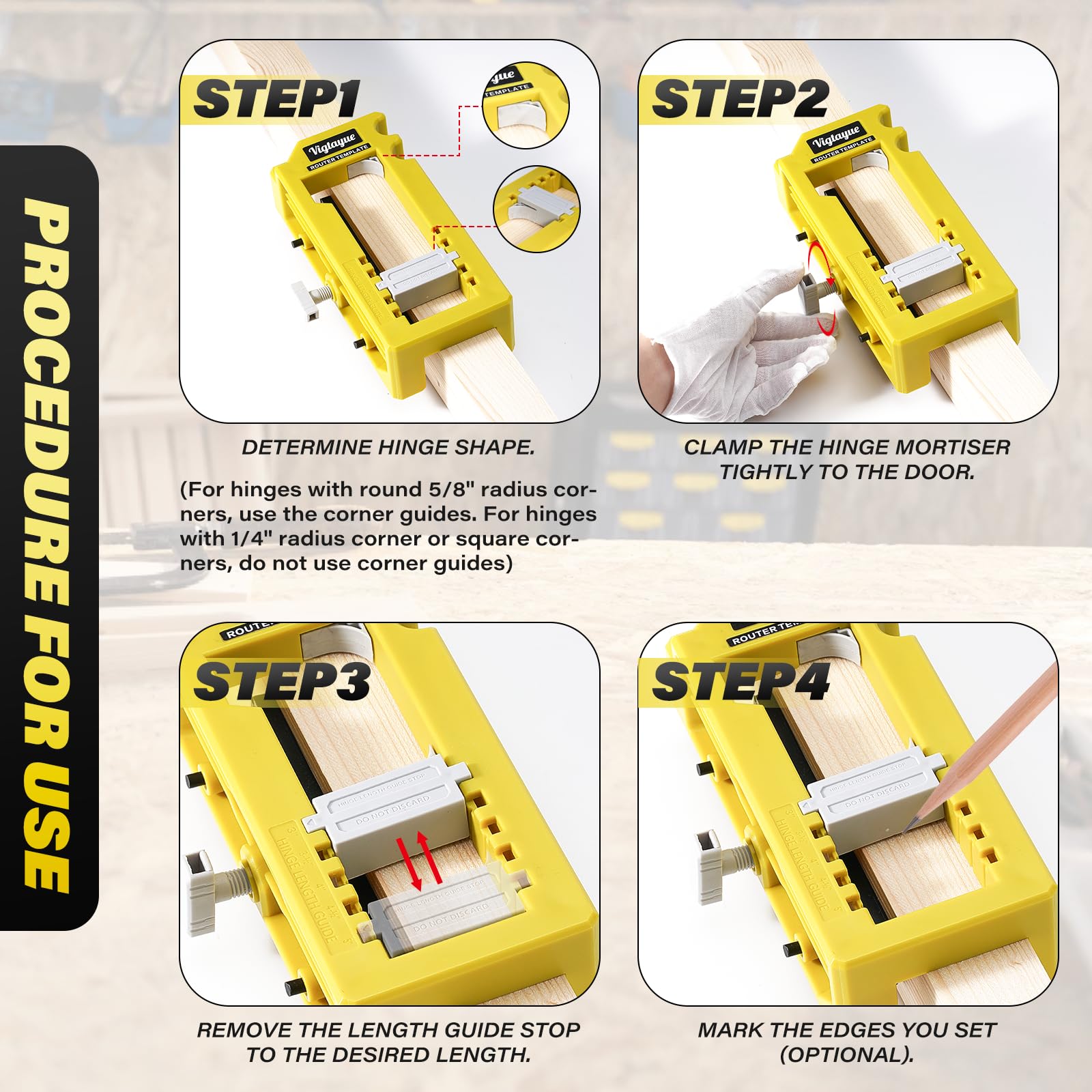 Vigtayue radius-corner compatibility supports round or square hinge designs.