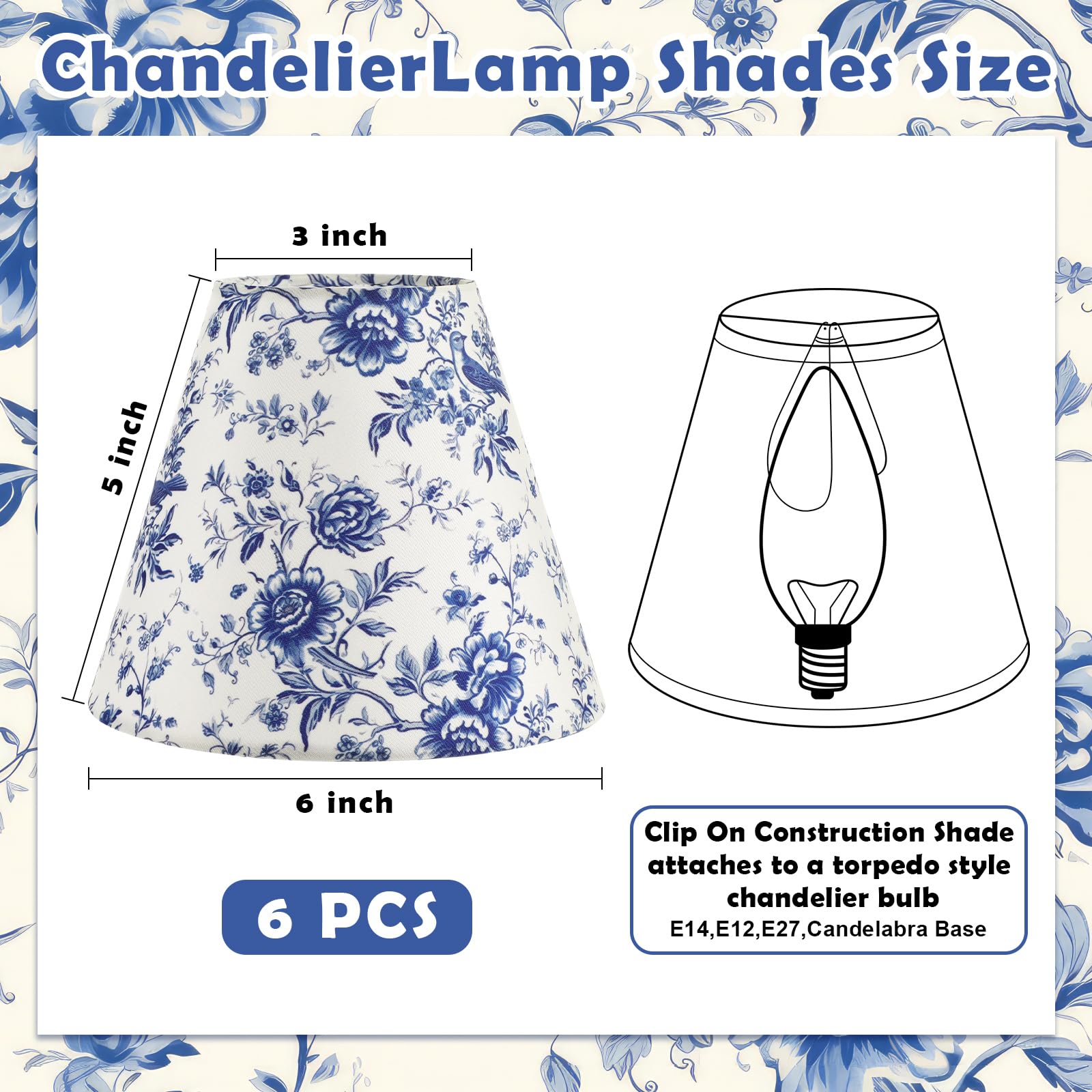VIHOSE blue Toile de Jouy clip-on lampshade enhances wall sconces with vintage charm