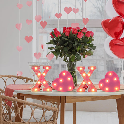 VIHOSE XOXO pink glitter letters glow on mantel