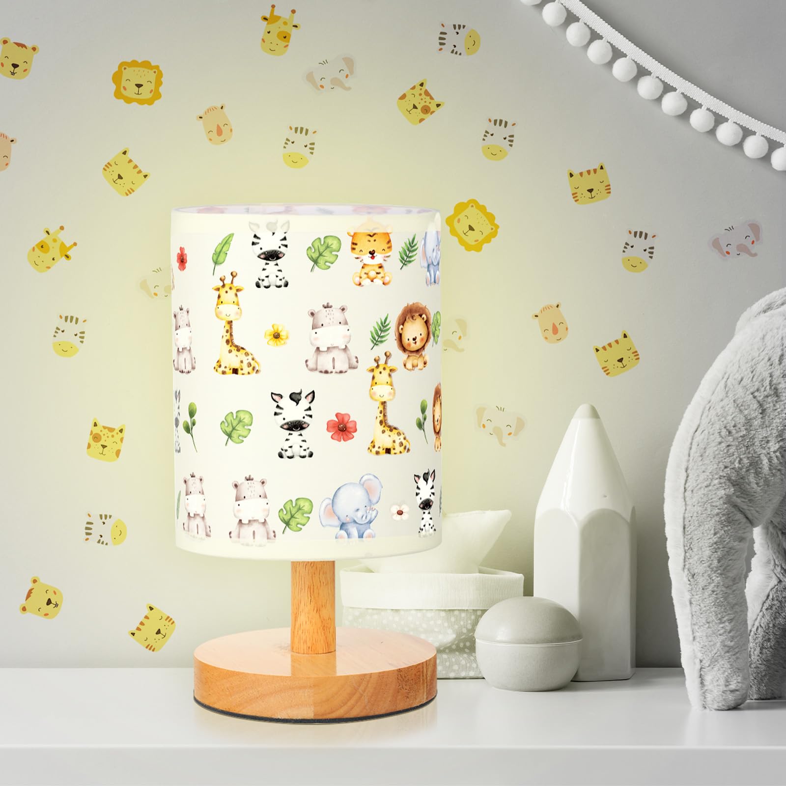 VIHOSE Safari Animal kids table lamp on bedside helps create a cozy bedtime atmosphere.