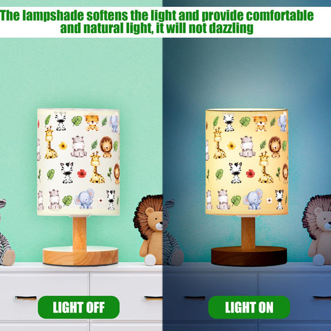 VIHOSE Safari Animal kids lamp with wooden nightstand pairing suits cozy bedrooms.