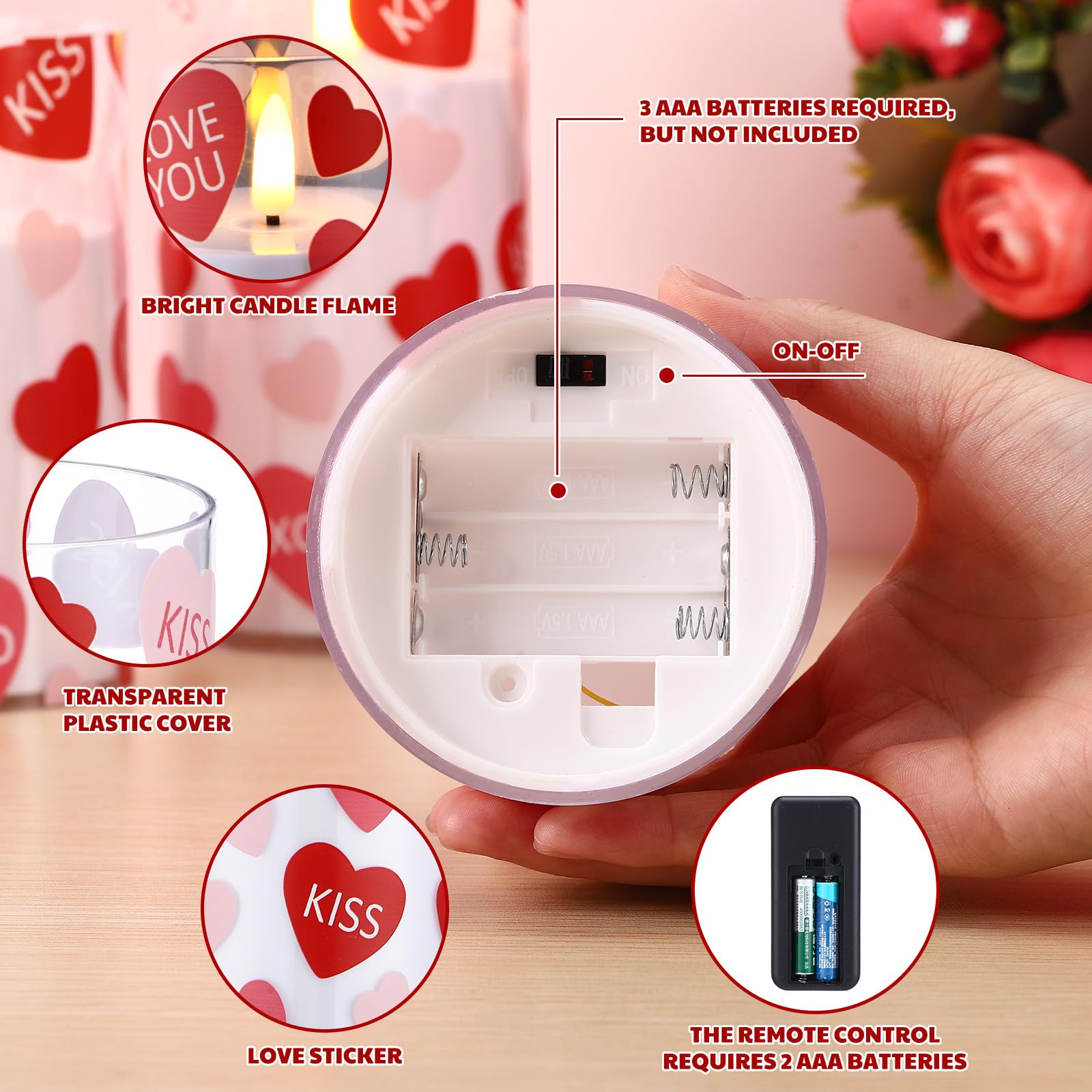 VIHOSE Valentine heart LED candle, 3x4 inches, perfect for table centerpieces.