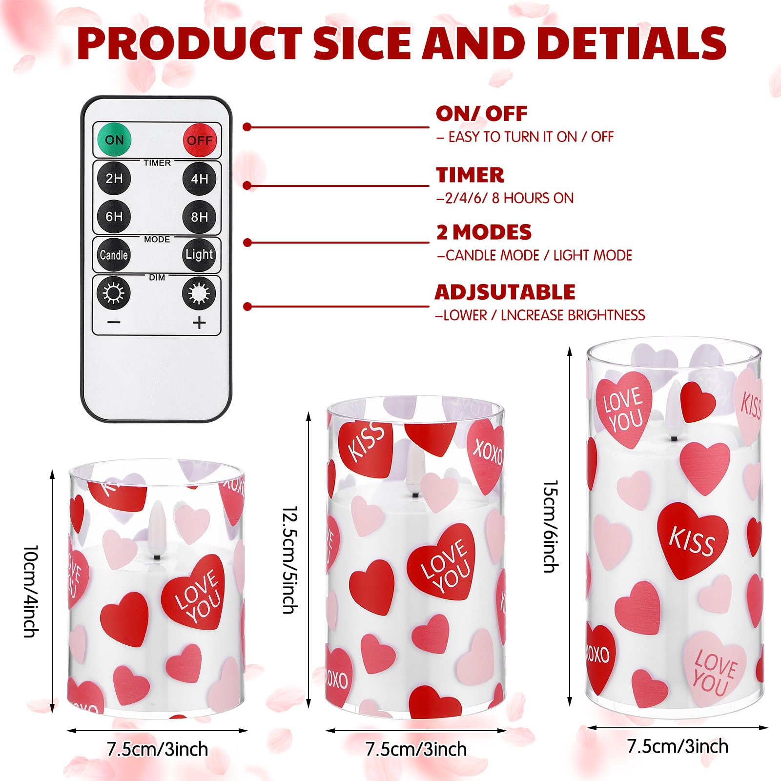 VIHOSE Valentine heart LED candle, 3x6 inches, ideal for mantel displays.