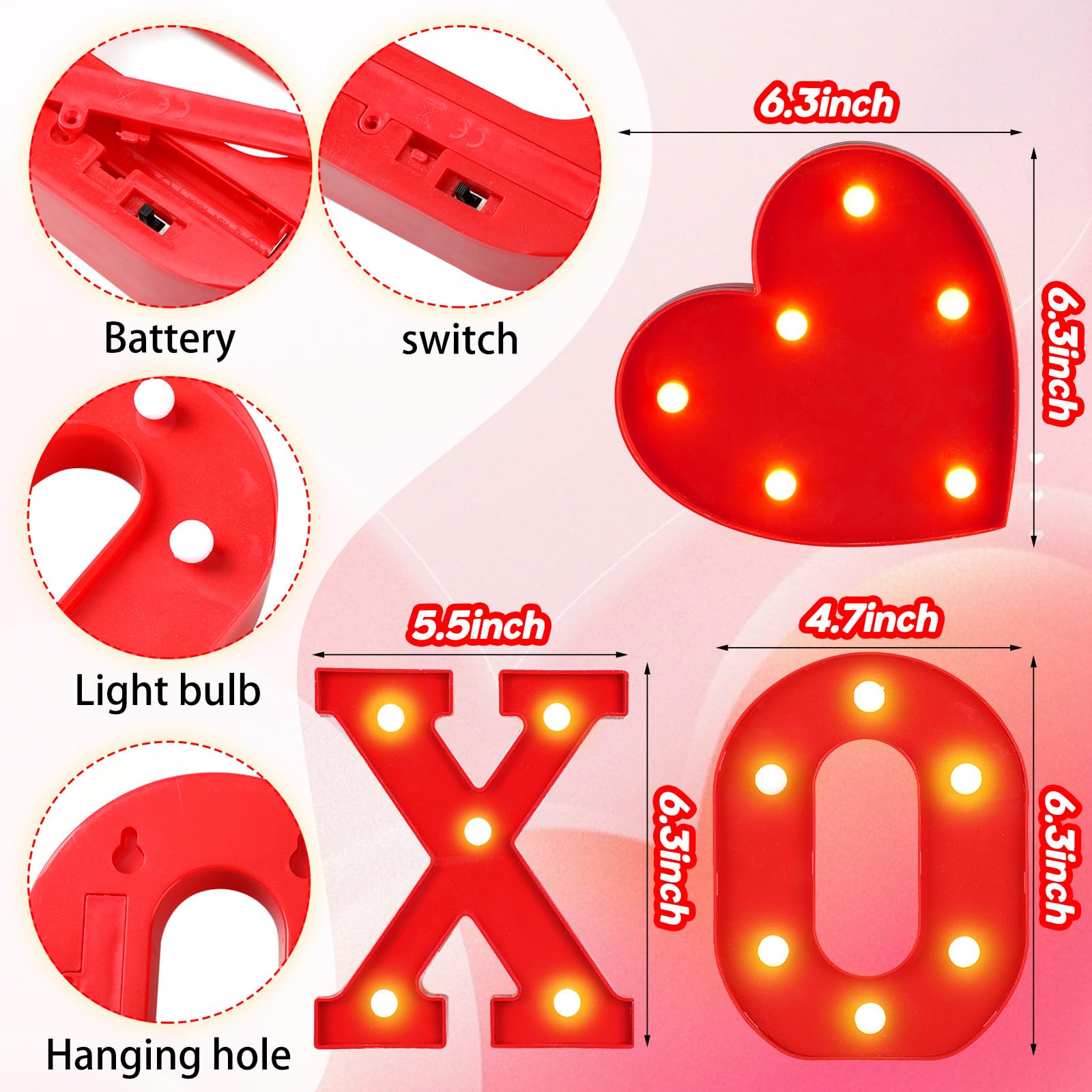 VIHOSE close-up of red LED letters with heart detail