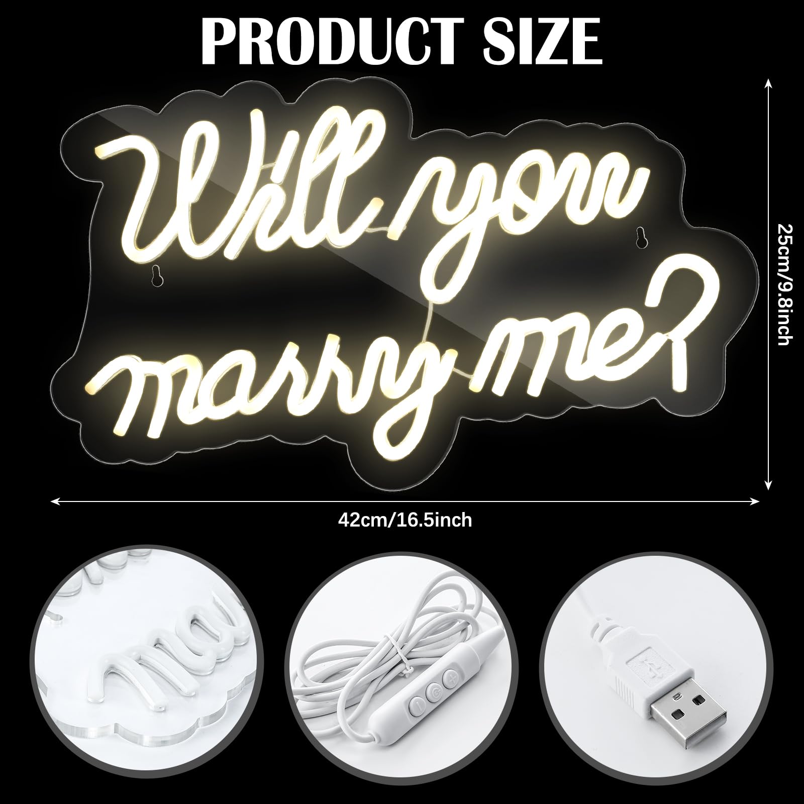 VIHOSE Will You Marry Me neon sign in white for proposals