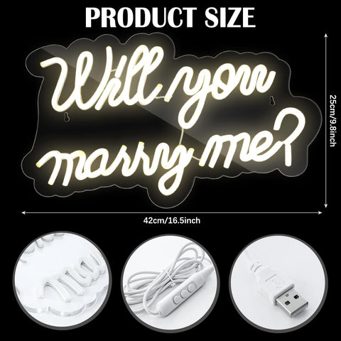 VIHOSE Will You Marry Me neon sign in white for proposals