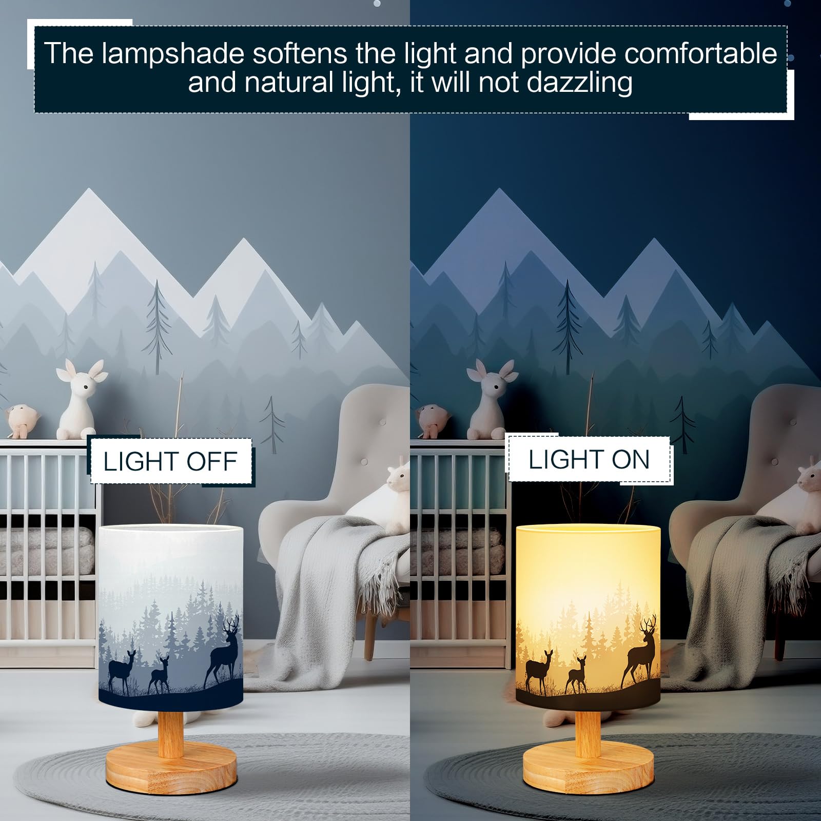 VIHOSE woodland deer bedside lamp with fabric shade emits warm light