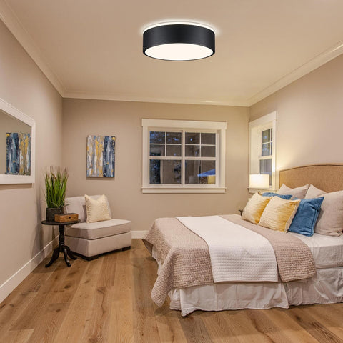 Vikaey black LED ceiling light installed in a bedroom creates calm ambiance.