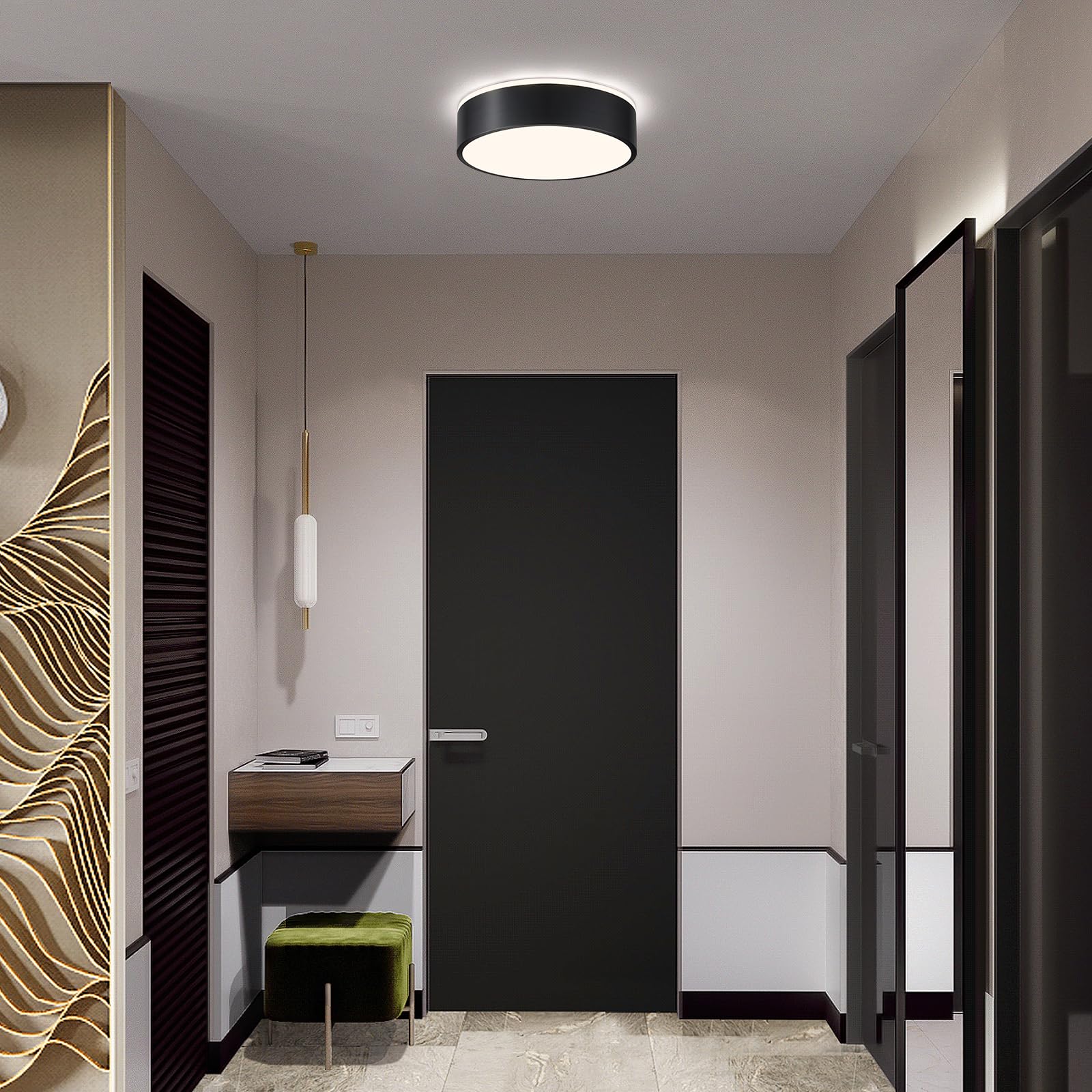Vikaey hallway flush mount saves space while delivering soft illumination.