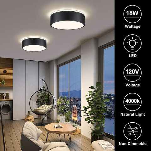 Vikaey black LED ceiling light round profile highlights a compact flush mount for tight spaces.