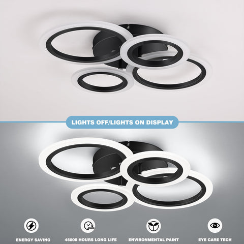Vikaey 4-rings ceiling light emits neutral 4000K ambiance.