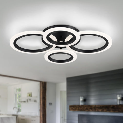 Vikaey modern LED flush mount with four rings, space-saving elegance.