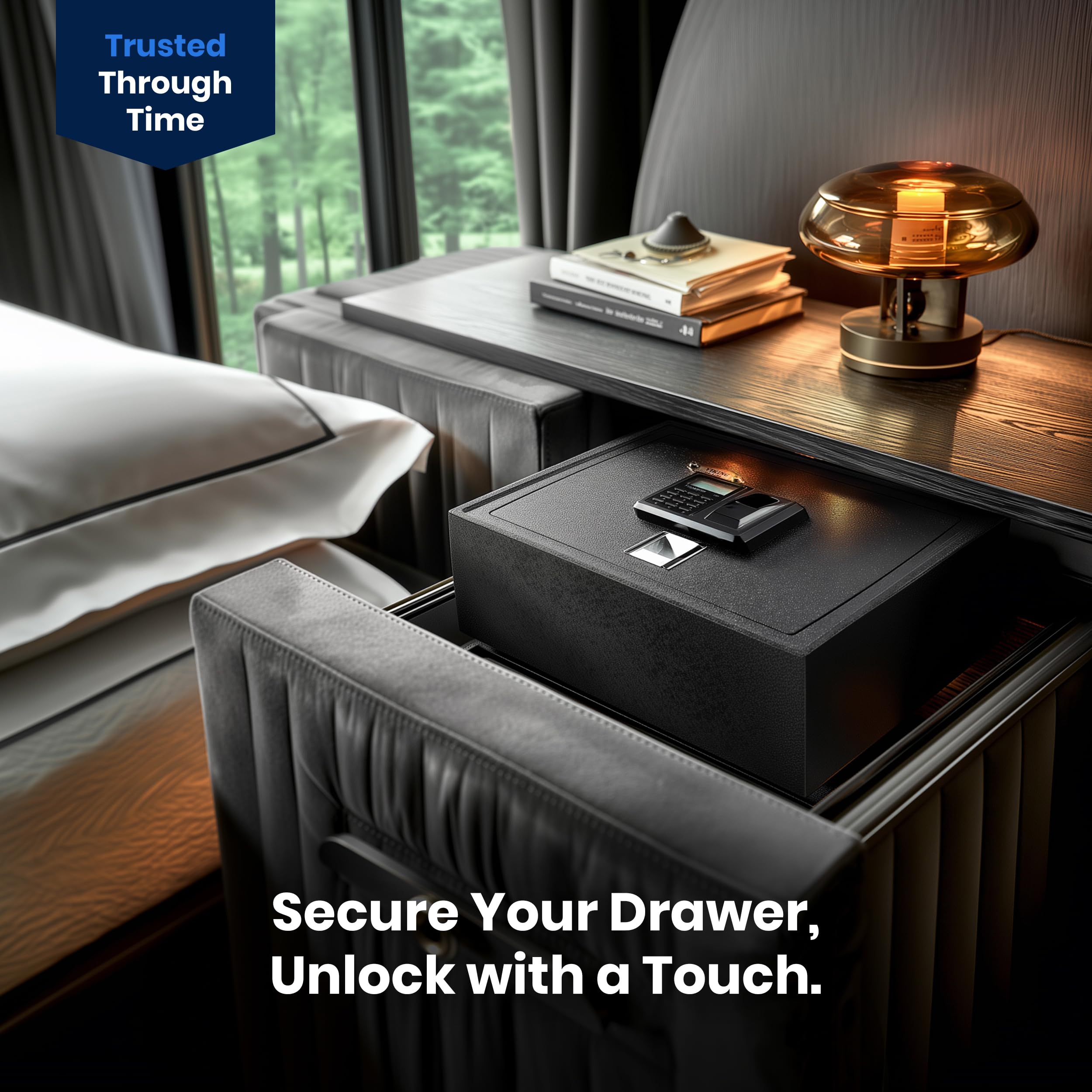 VS-14BL LCD keypad alongside biometric sensor for secure entry.