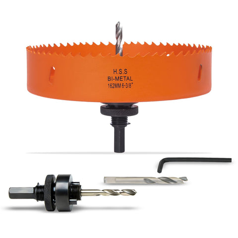 VIKITON 6-3/8 inch hole saw with arbor ready for clean cuts on metal and wood.