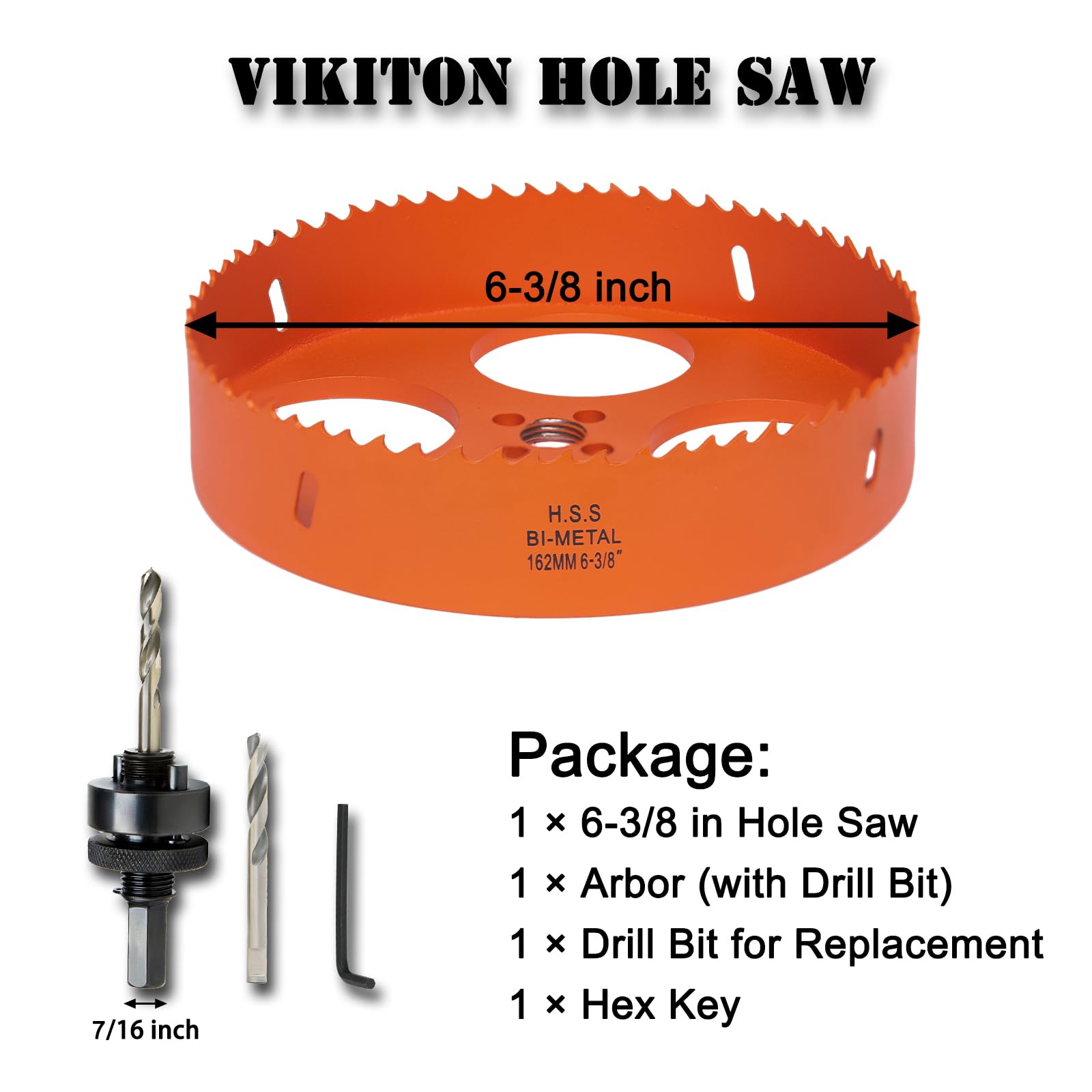Arbor locking pins on the VIKITON hole saw enable quick, secure setup.
